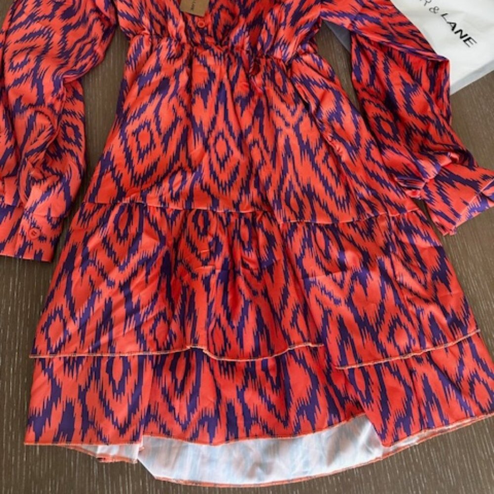 NWT Orange and Purple Print Eleanor Ruffle Mini Dress, S - Picture 4 of 8